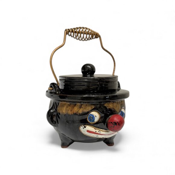 1940's Thames Red Ware Americana Clown Face Grease Pot - Picture 4 of 16